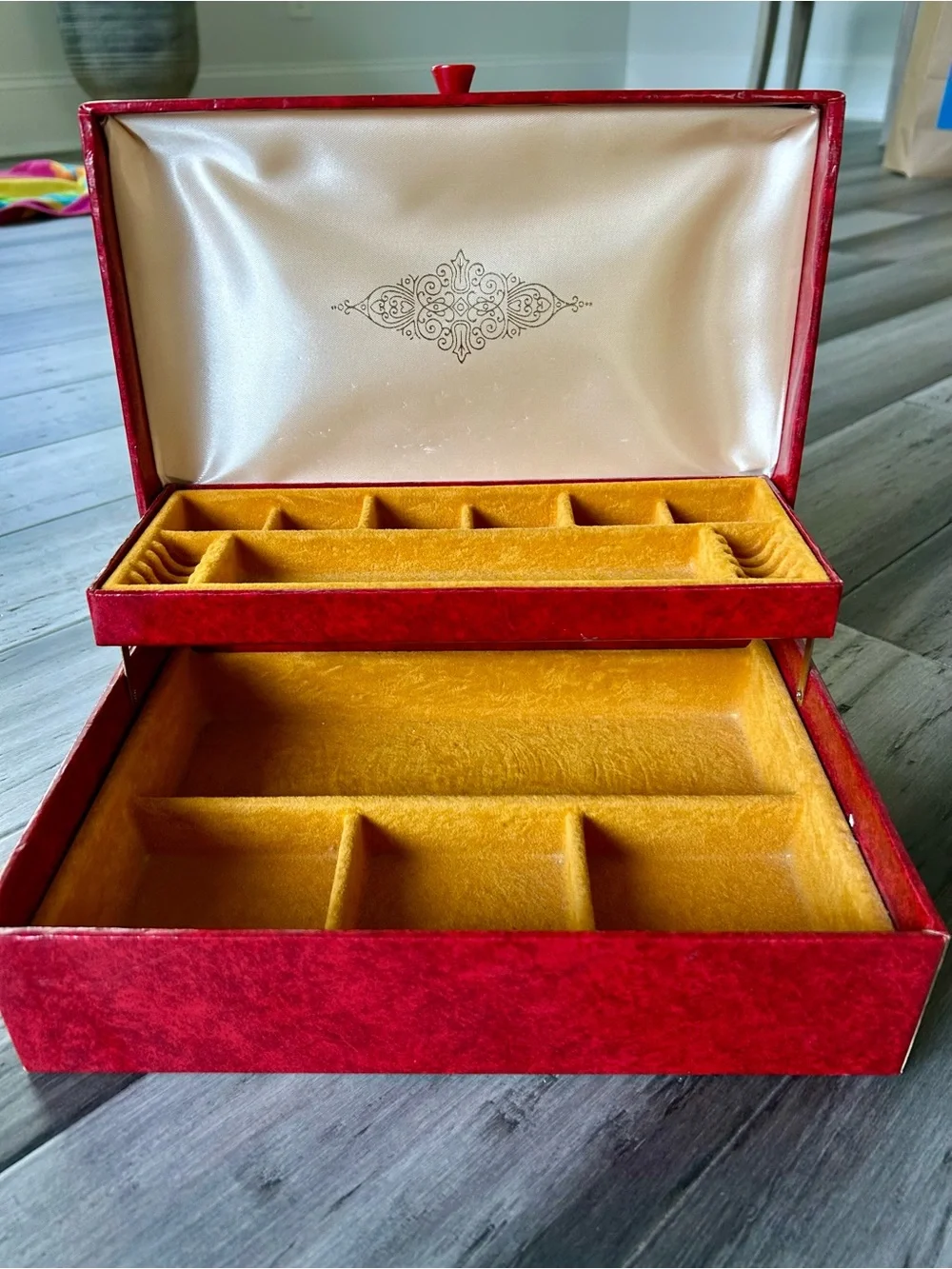 Vintage MCM Large Faux Leather Bound Velvet Lined Jewelry Box